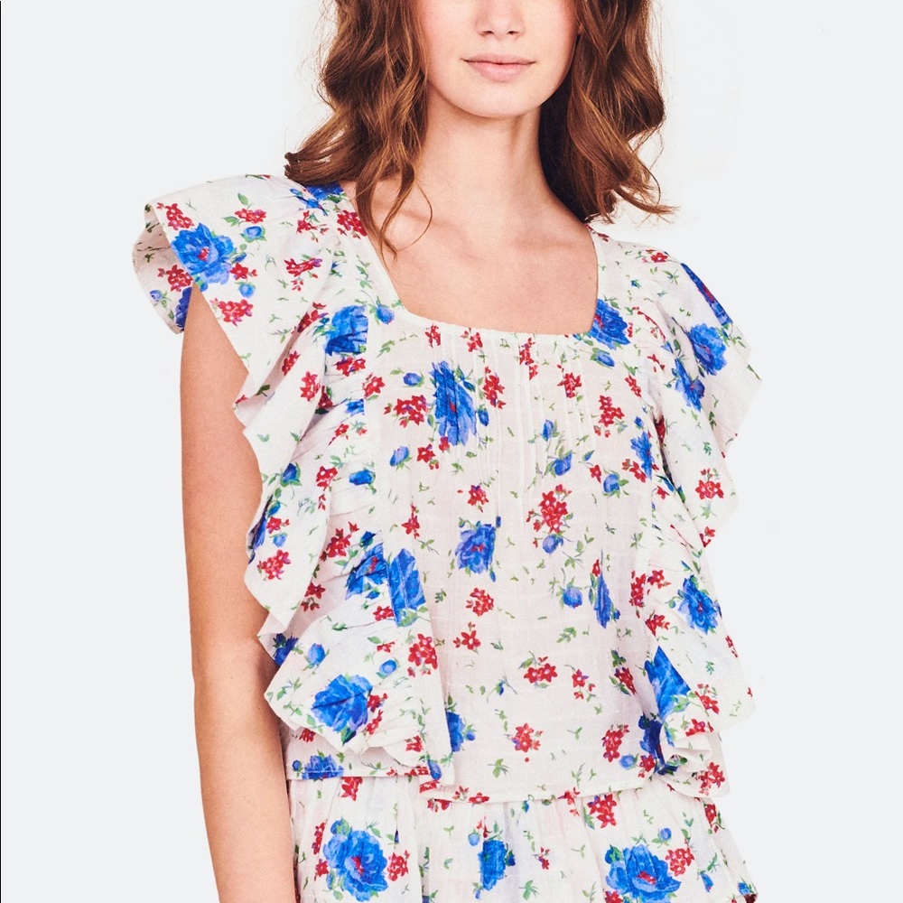 LoveShackFancy Lavinia Cropped Voile Top❤️🤍💙